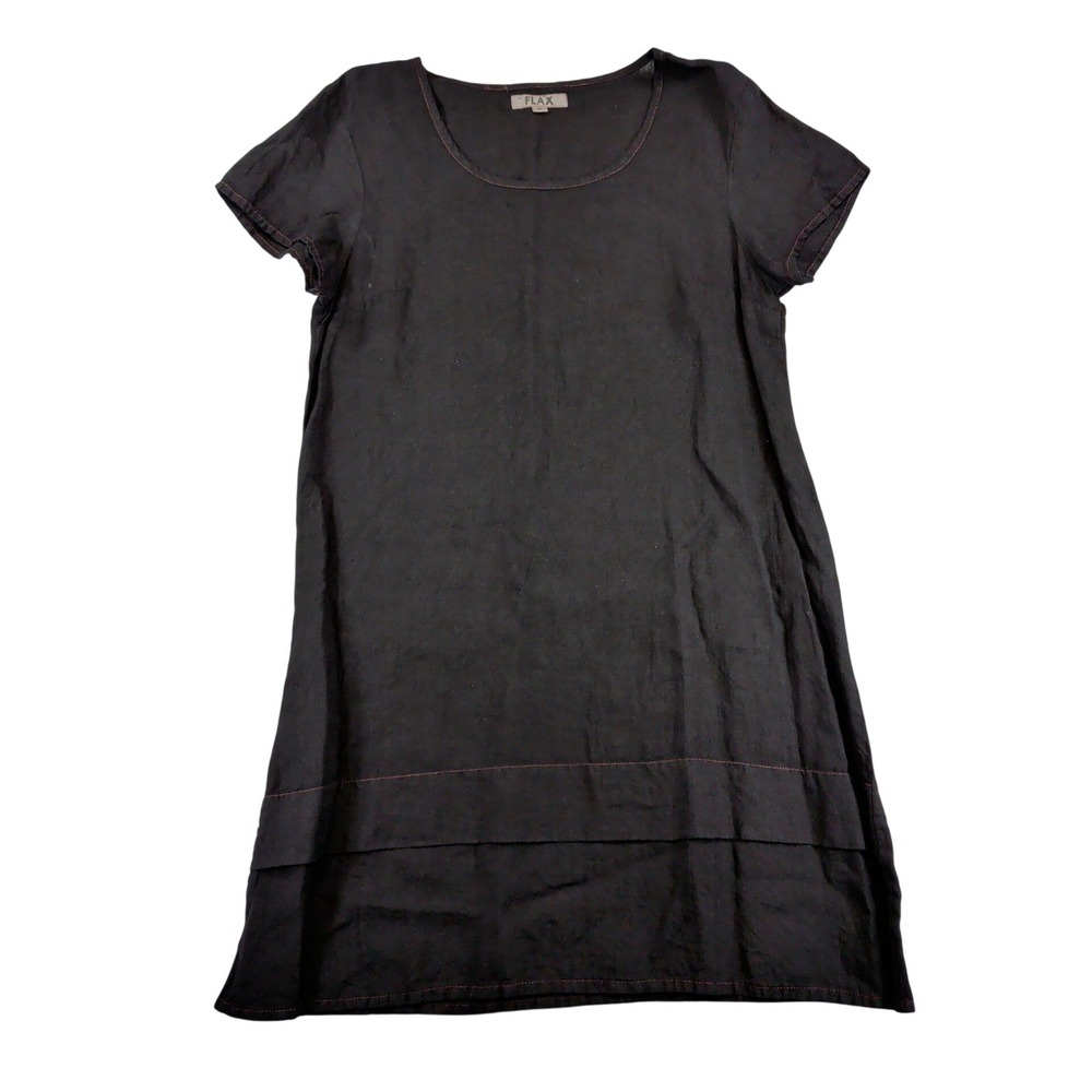 Flax Engelhart Womens Black 100% Linen Short Sleeve Shift Dress Size S Small